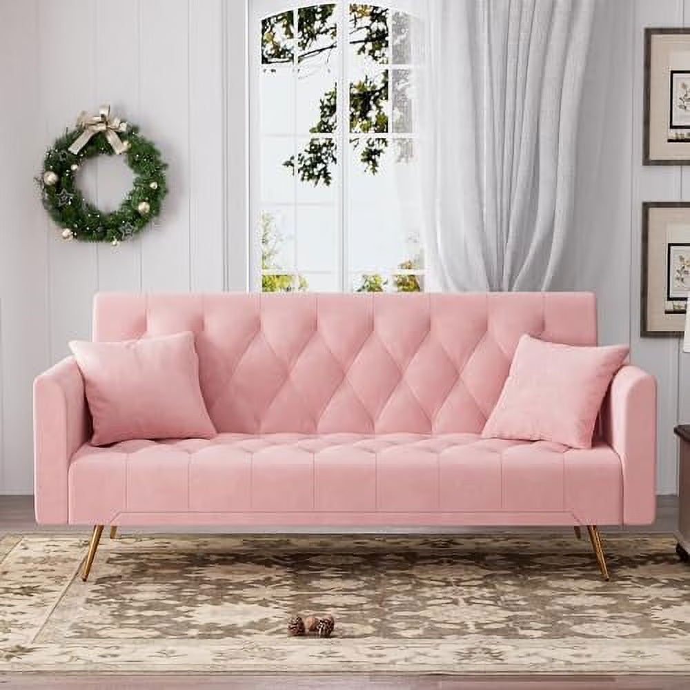 Velvet Futon Sofa Bed with 2 Pillows, 71 inch Y225443