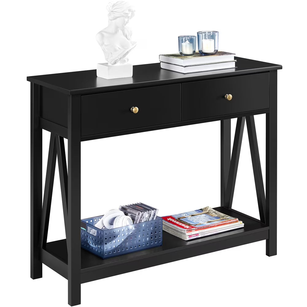 Black Wooden Console Table with Storage Drawer D405
