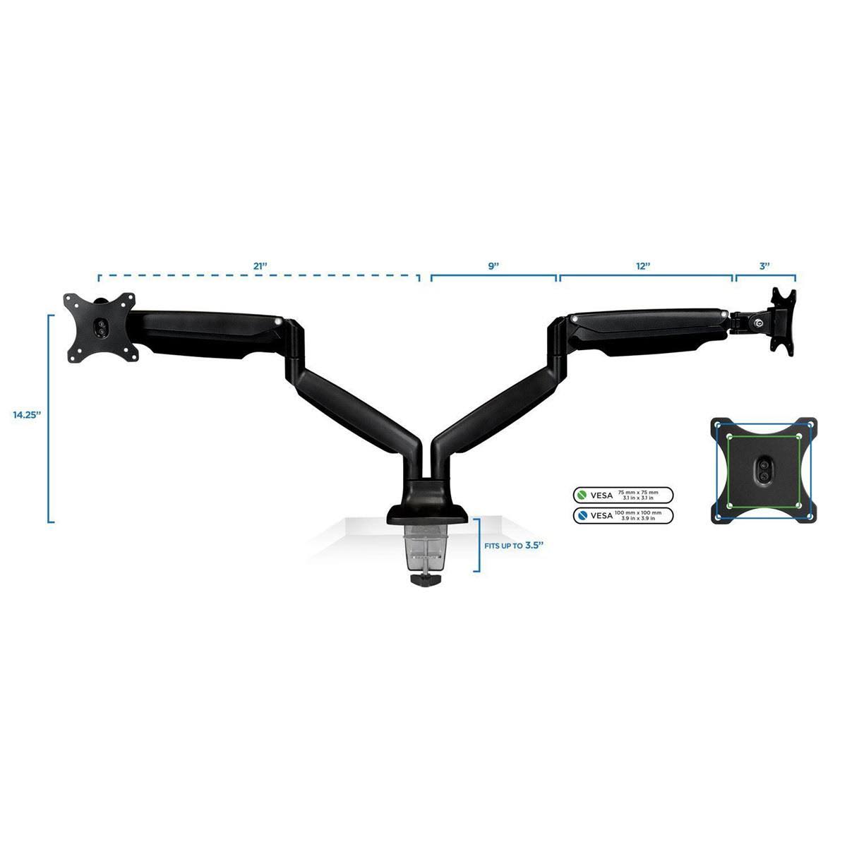 Black Adjustable Gas Spring Desk Mount for Dual Monitor P132806