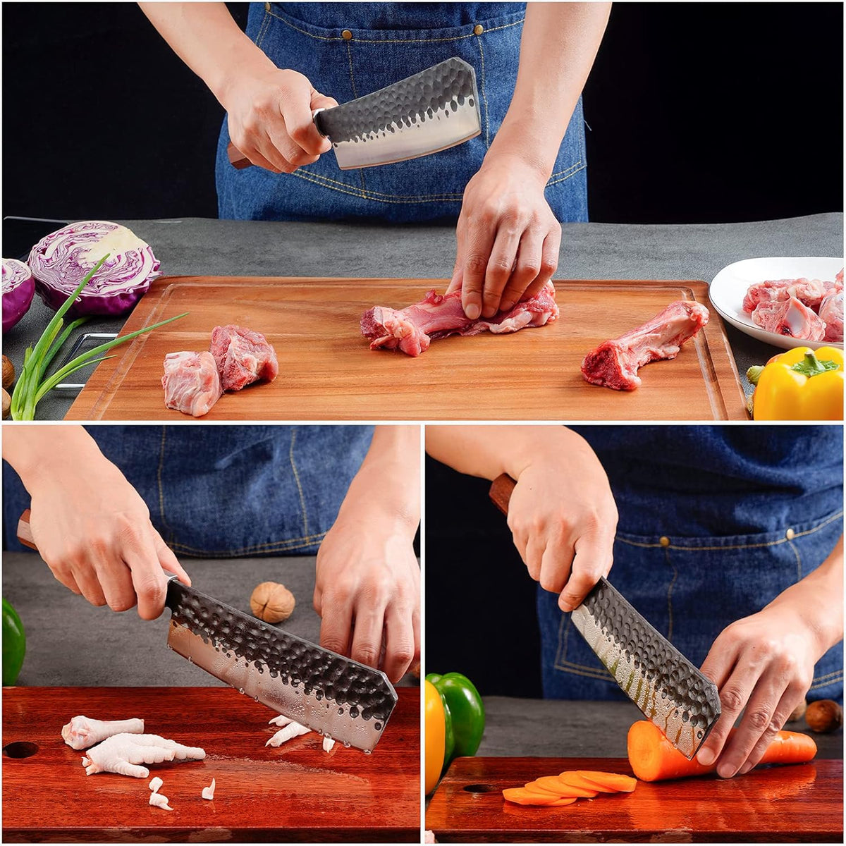 Black 7 inch High Carbon Steel Bone Chopping Knife K544