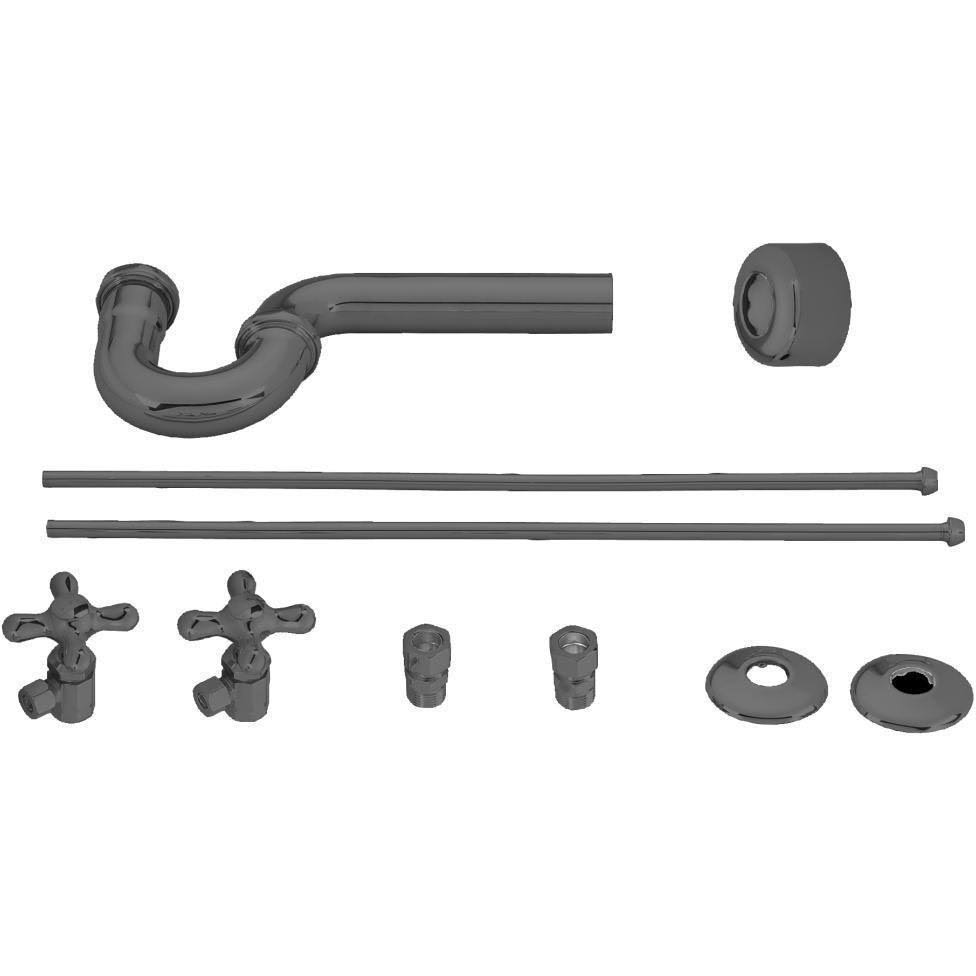 Satin Nickel Pedestal Lavatory Kit with Cross Handles P1096