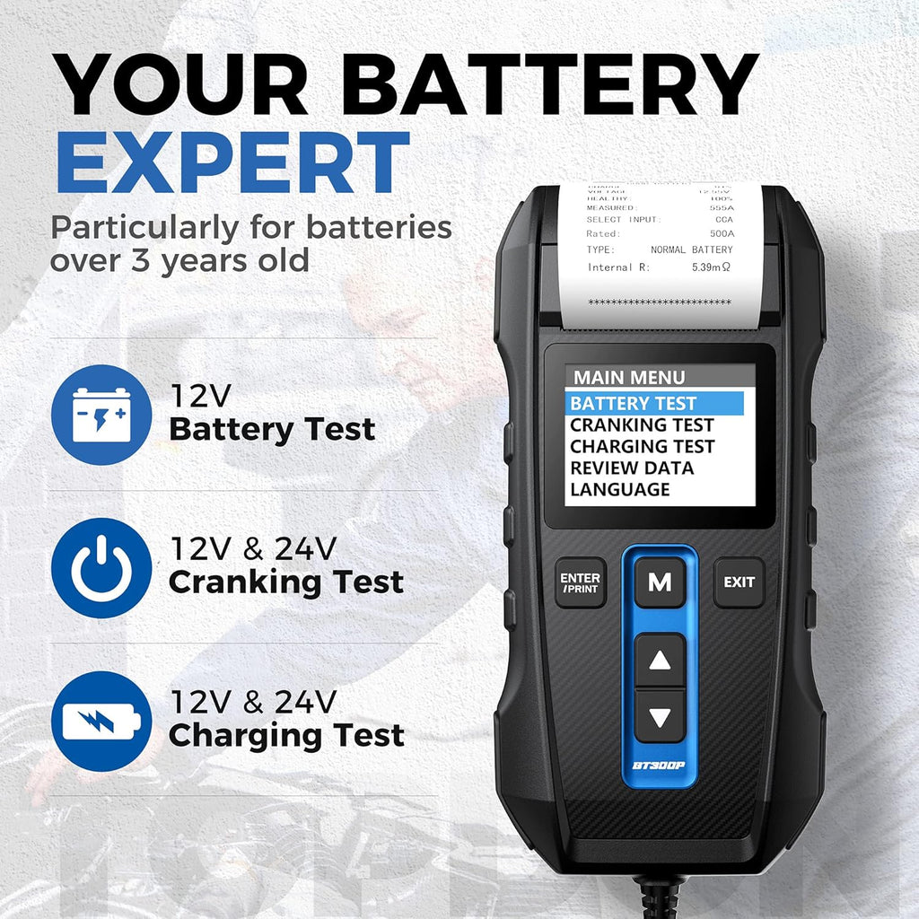 12V 24V 100-2000CCA Lead-Acid Battery Tester with Built-in Printer P561923