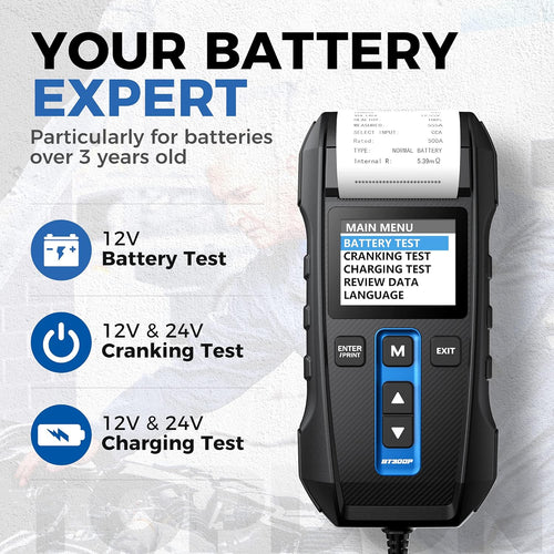 12V 24V 100-2000CCA Lead-Acid Battery Tester with Built-in Printer P561923