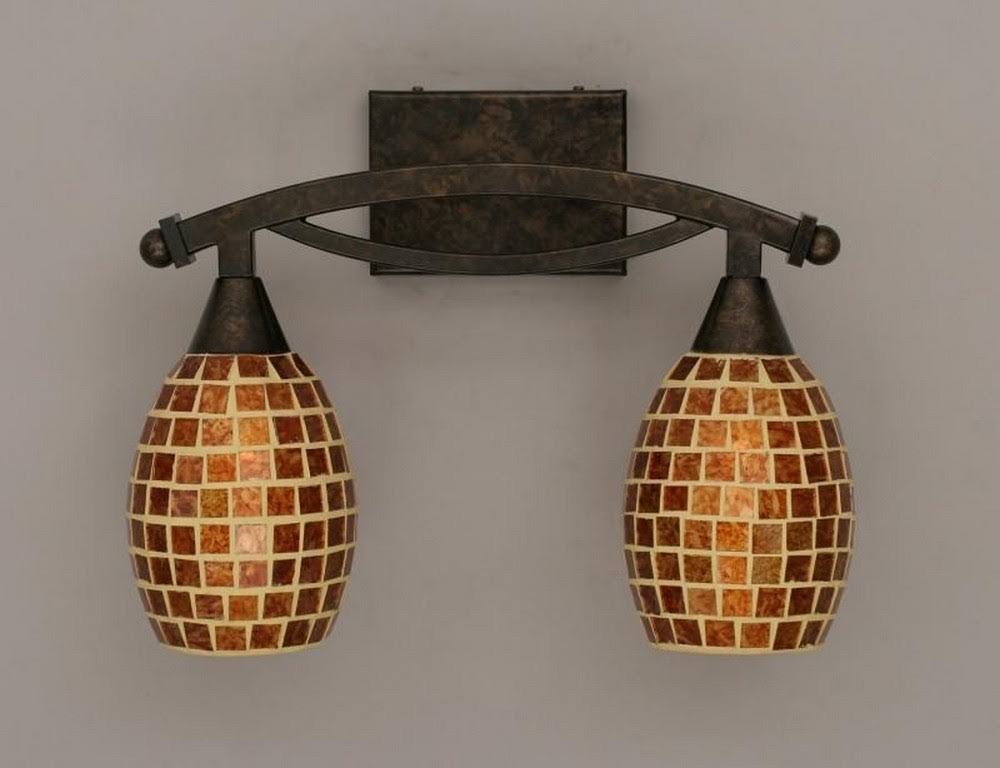 Two Light Bath Bar Bronze Finish with Copper Mosaic Glass A885