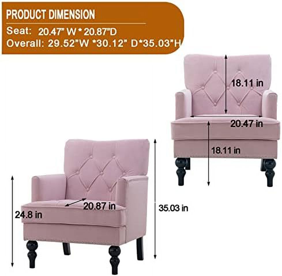 Pink Velvet Tufted Club Chair with Wooden Legs Z3694