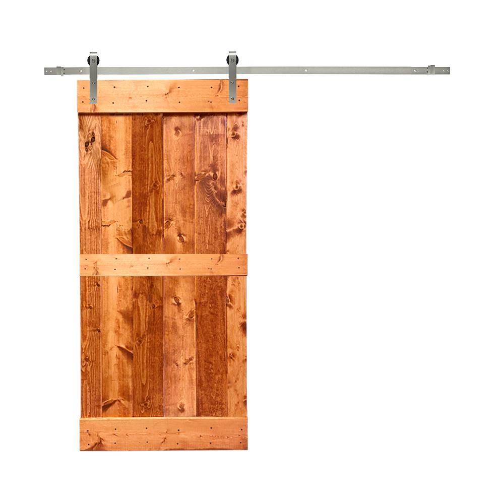 Solid Red Walnut Stained Pine Wood Interior Sliding Barn Door with Hardware Kit T617