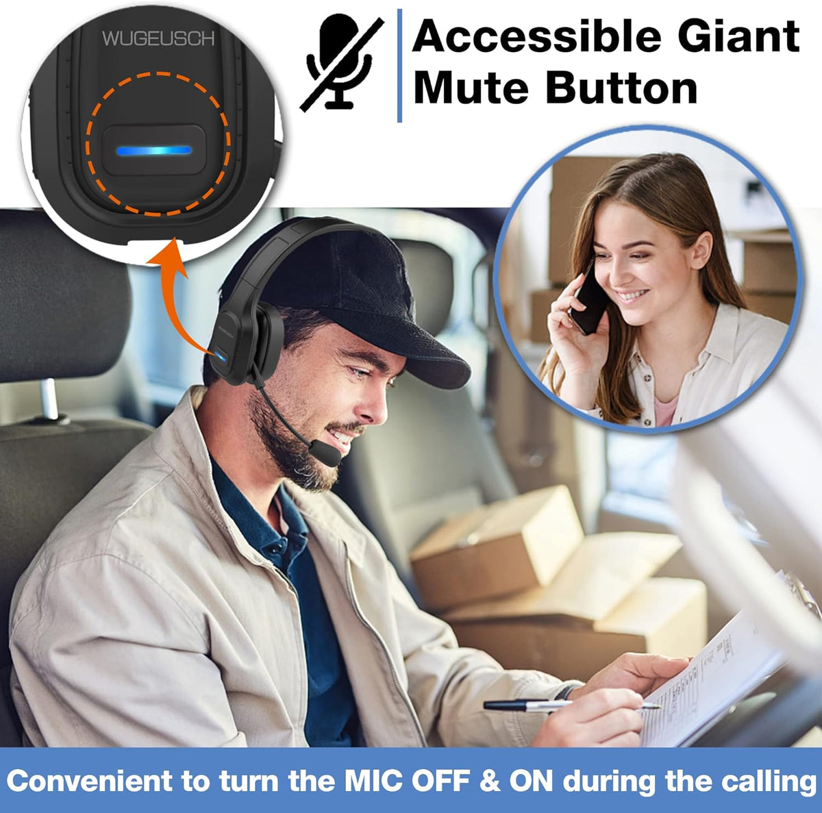 Wireless Headset with Microphone, Noise Canceling On-Ear Headphones with USB Dongle O6481