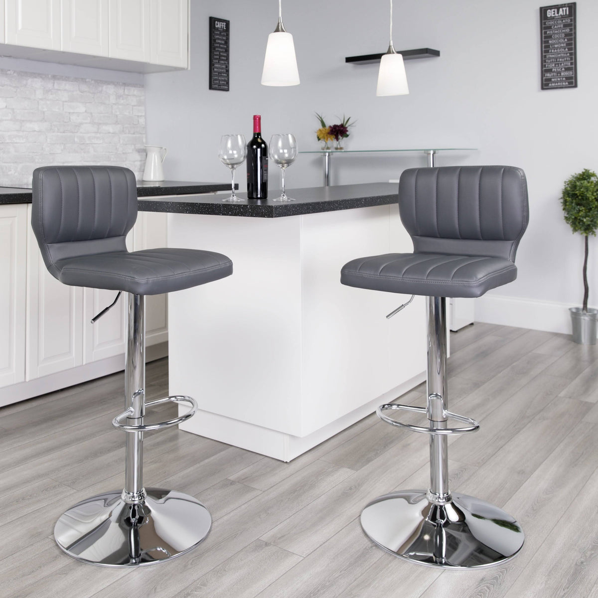 Gray Adjustable Height Barstool with Chrome Base M141