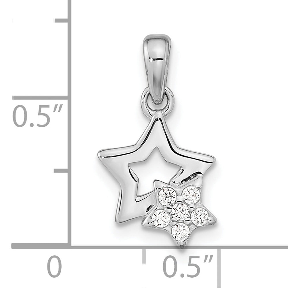 Sterling Silver Rhodium-Plated CZ Star Charm Pendant with Cable Chain Necklace 18'' R217182