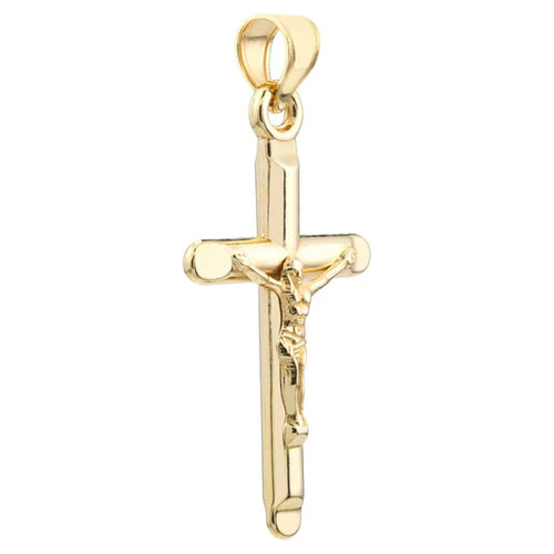 10k Yellow Gold High Polish Crucifix Pendant Necklace D8197