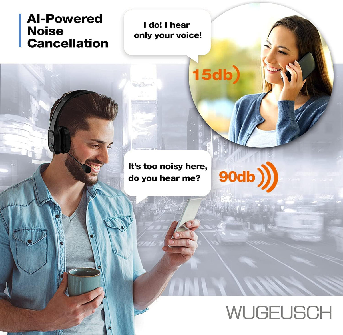 Wireless Headset with Microphone, Noise Canceling On-Ear Headphones with USB Dongle O6481