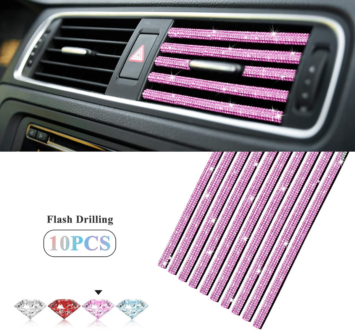 10 Pieces Bling Car Vent Outlet Trim Decoration Strip O161270