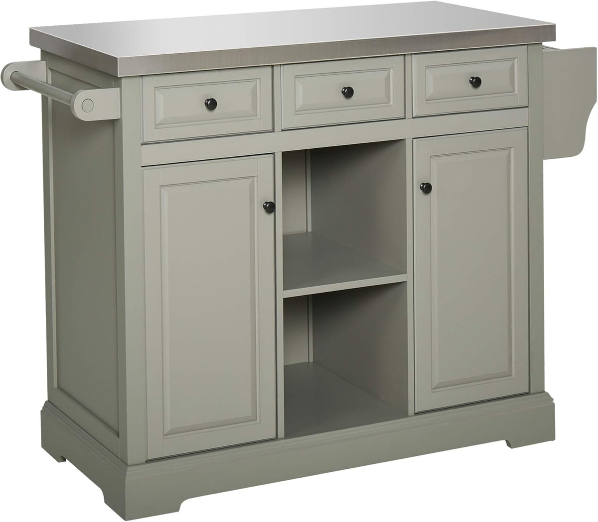 White Rolling Kitchen Island with Stainless Steel Top I25915