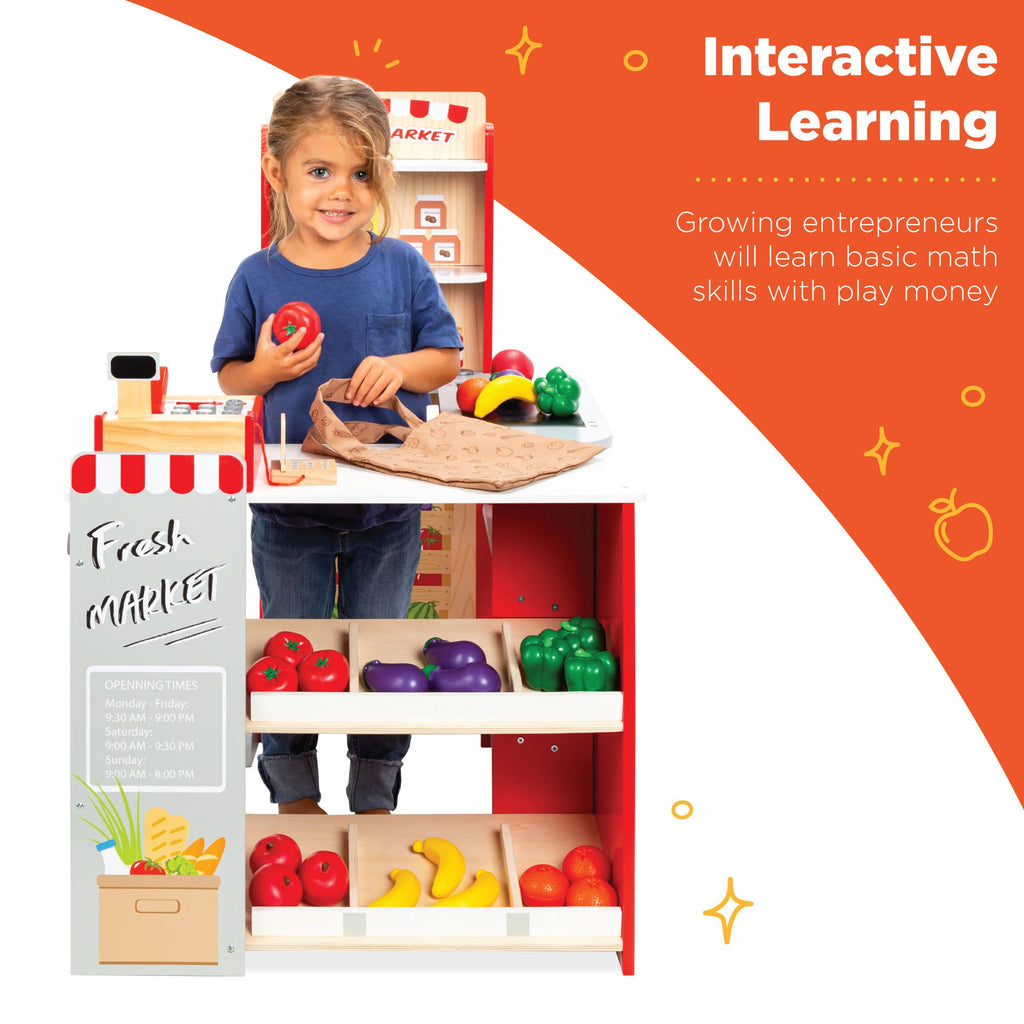 Pretend Play Grocery Store Supermarket Set with Working Conveyor, Cash Register, Play Food, Chalkboard M52965