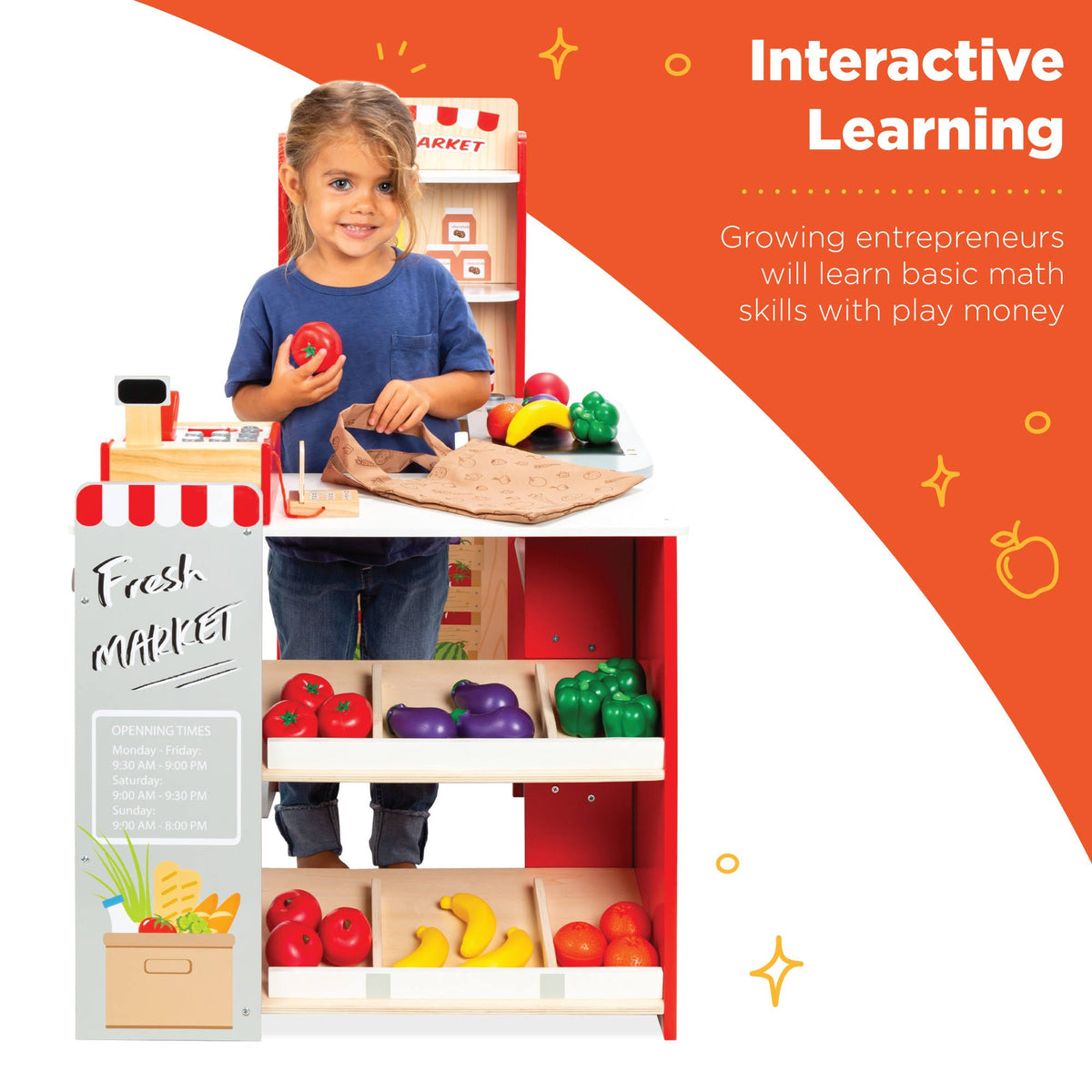 Pretend Play Grocery Store Supermarket Set with Working Conveyor, Cash Register, Play Food, Chalkboard M52965