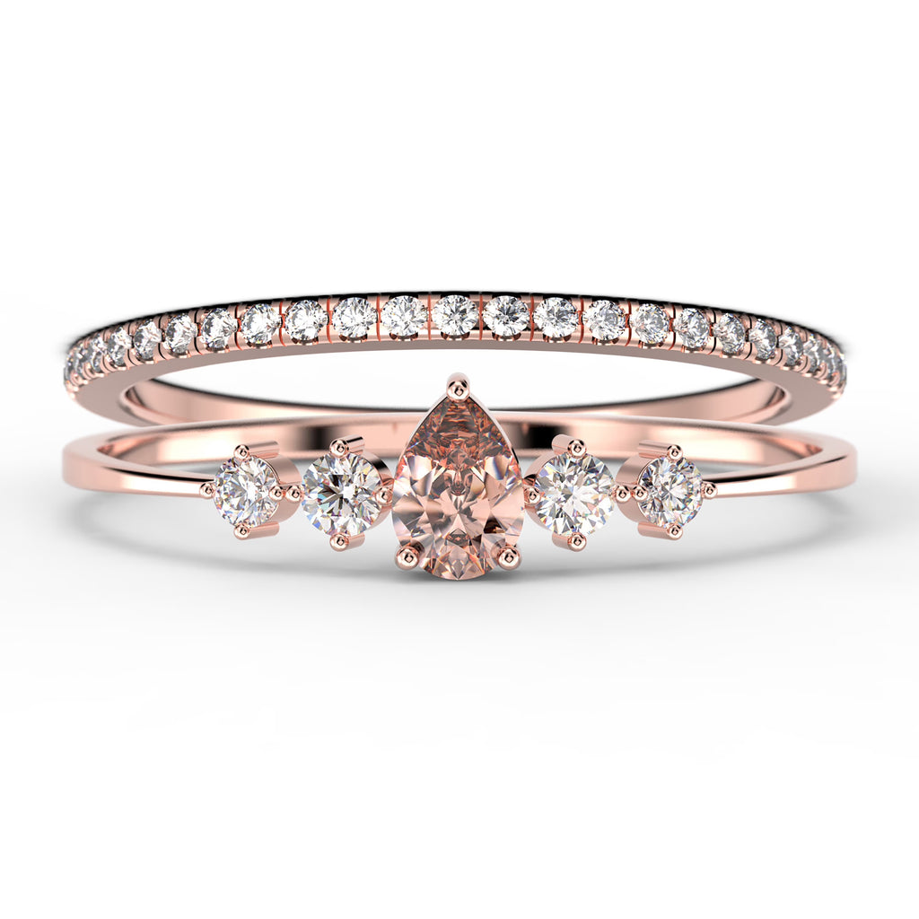 1.55 Carat Pear Cut Morganite And Diamond Moissanite Engagement Ring in 925 Sterling Silver With 18k Rose Gold Plating H929