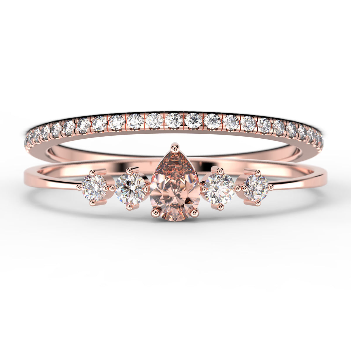 1.55 Carat Pear Cut Morganite And Diamond Moissanite Engagement Ring in 925 Sterling Silver With 18k Rose Gold Plating H929