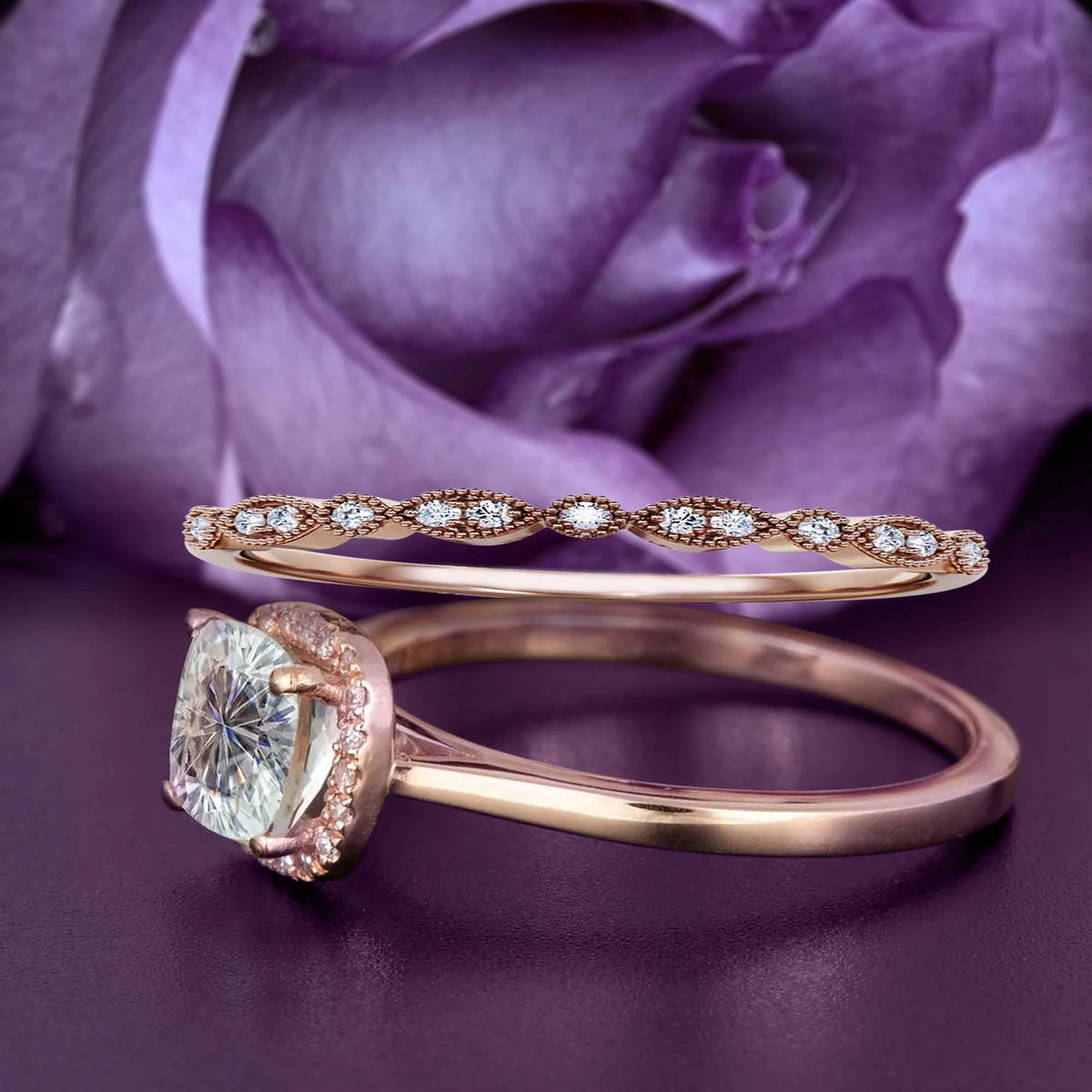 2.05 Carat Cushion Cut Diamond Moissanite Engagement Ring in 925 Sterling Silver With 18k Rose Gold Plating C2521