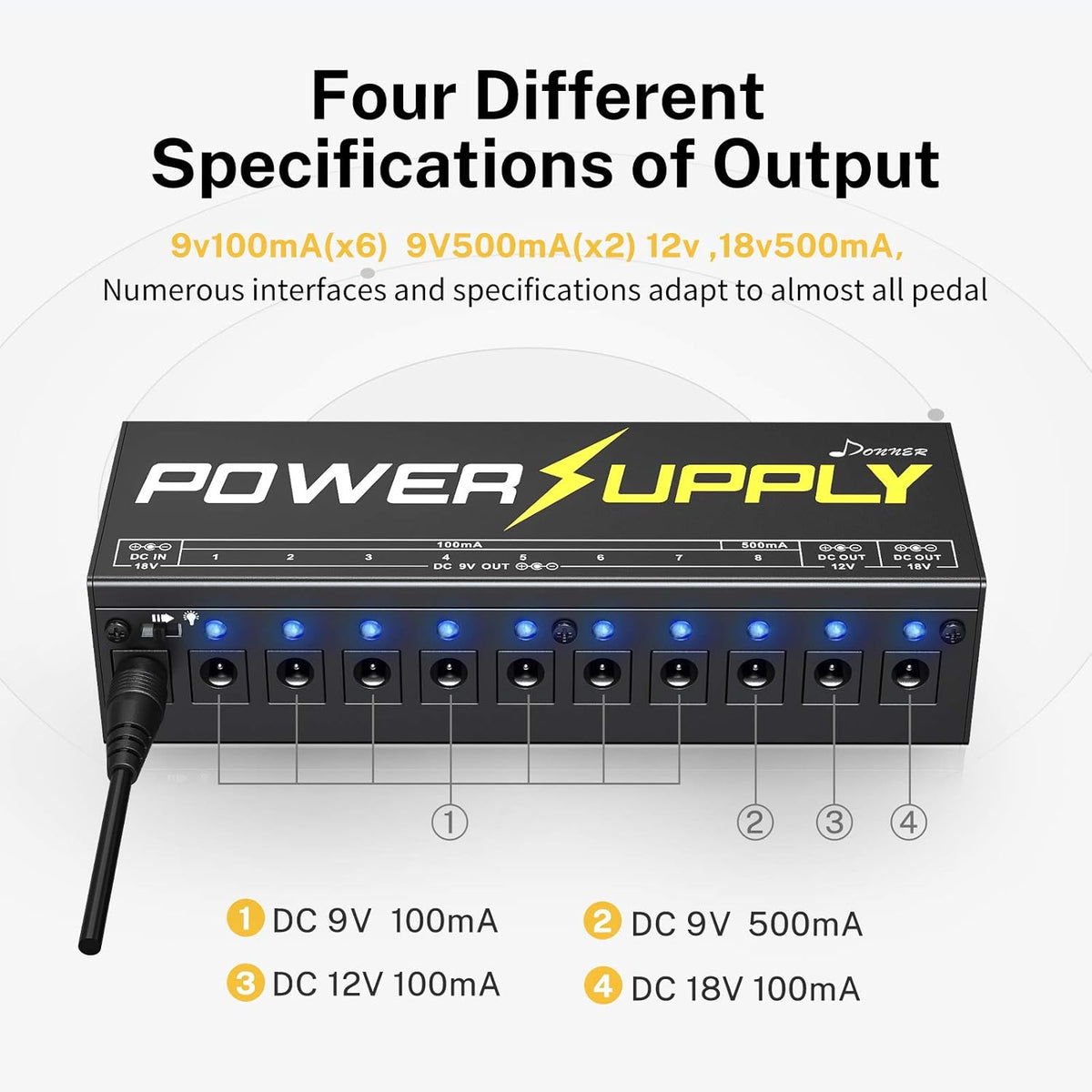 10 Isolated DC Output Guitar Pedal Power Supply D6653