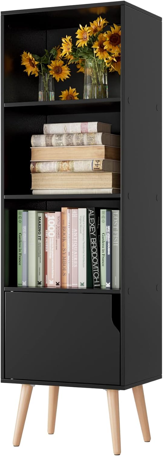 White/Dark Oak 4 Tier Wooden Display Bookshelf with 4 Legs T761419