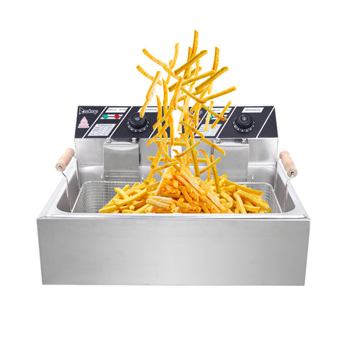 12+12L Commercial Electric Deep Fryer Stainless Steel Countertop with Basket A476