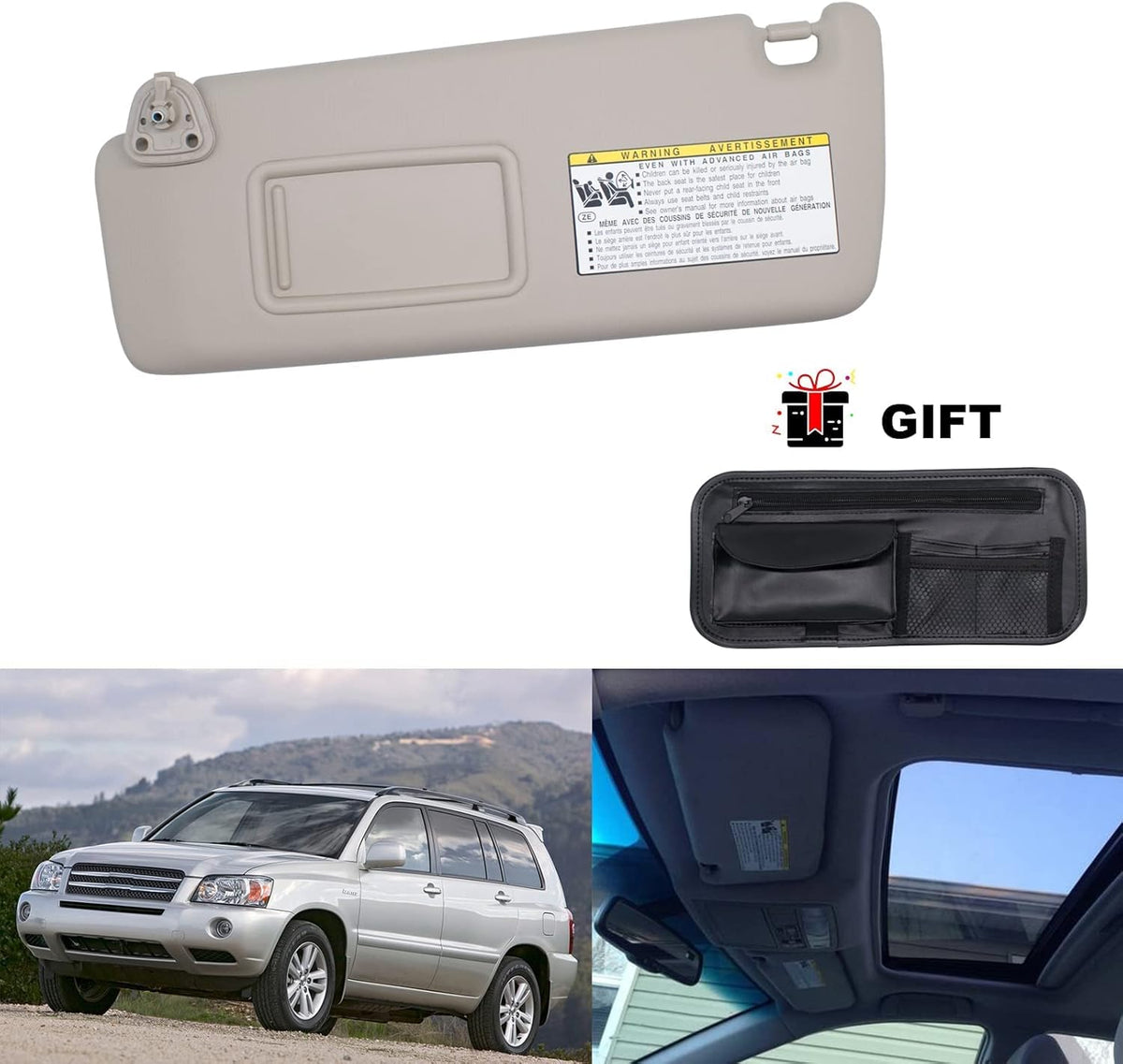 Beige Sun Visor Compatible Toyota Highlander 2004-2007 Pack of 2 G637607