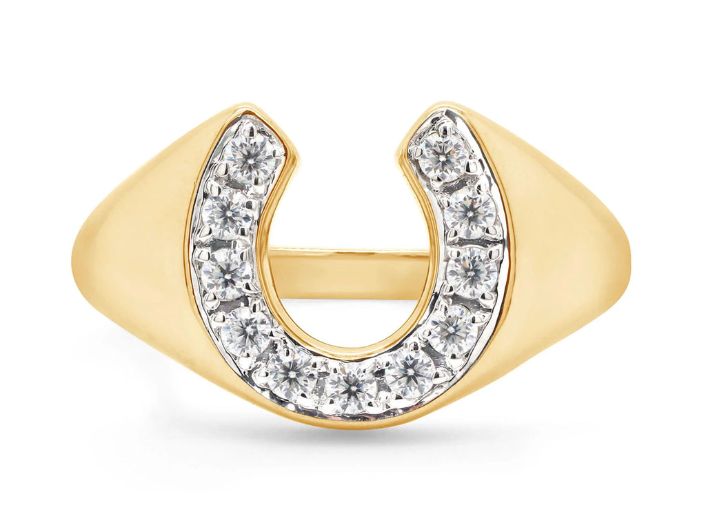 14K Yellow Gold Over Sterling Silver Moissanite Horseshoe Ring F1475
