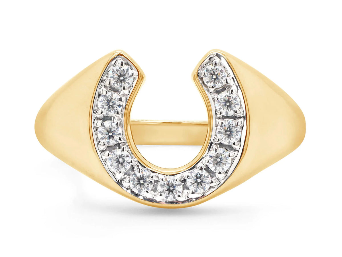 14K Yellow Gold Over Sterling Silver Moissanite Horseshoe Ring F1475