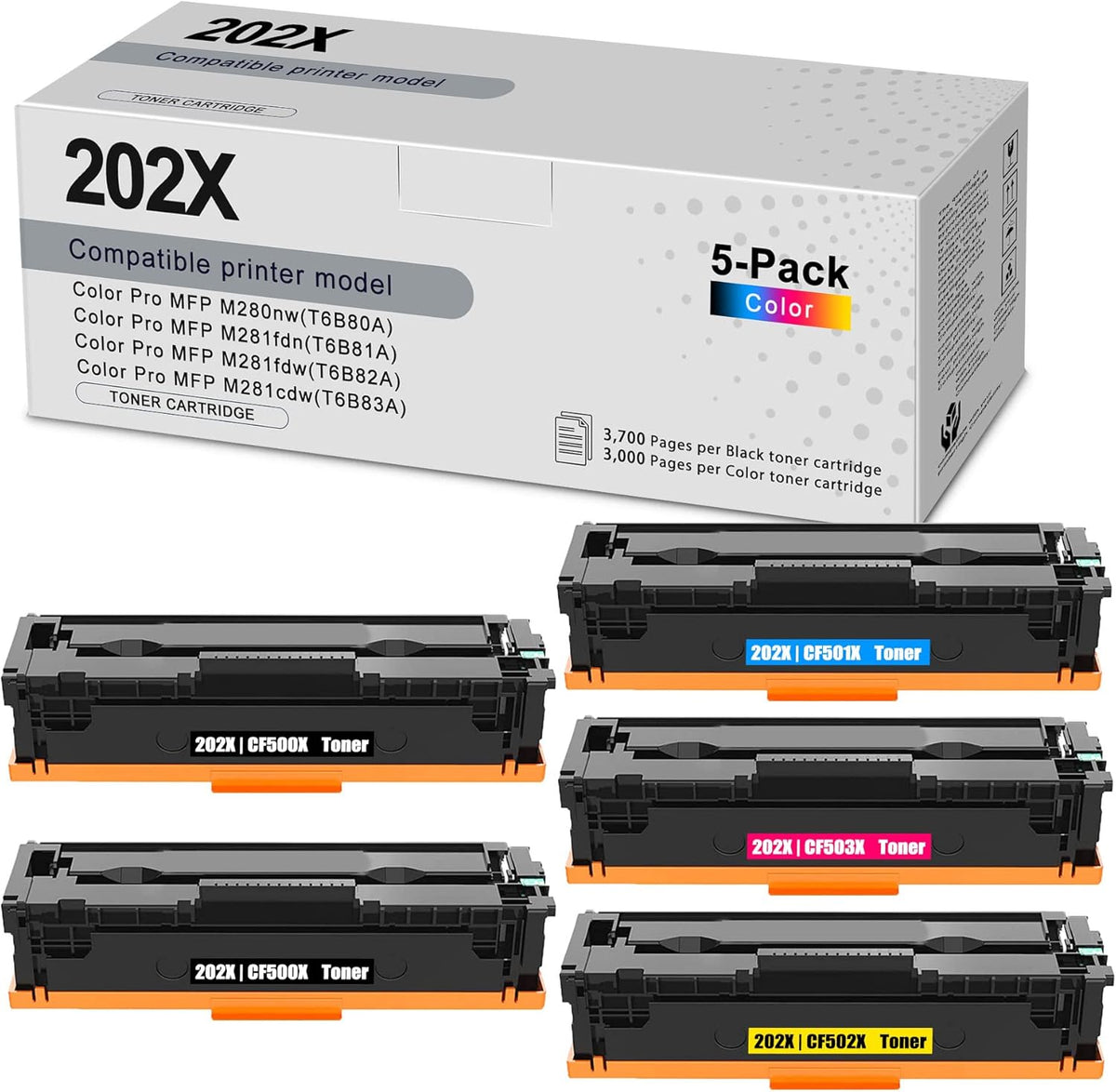 5 Pack Compatible Toner Cartridge Replacement for Color Pro MFP M281cdw Printer M46236