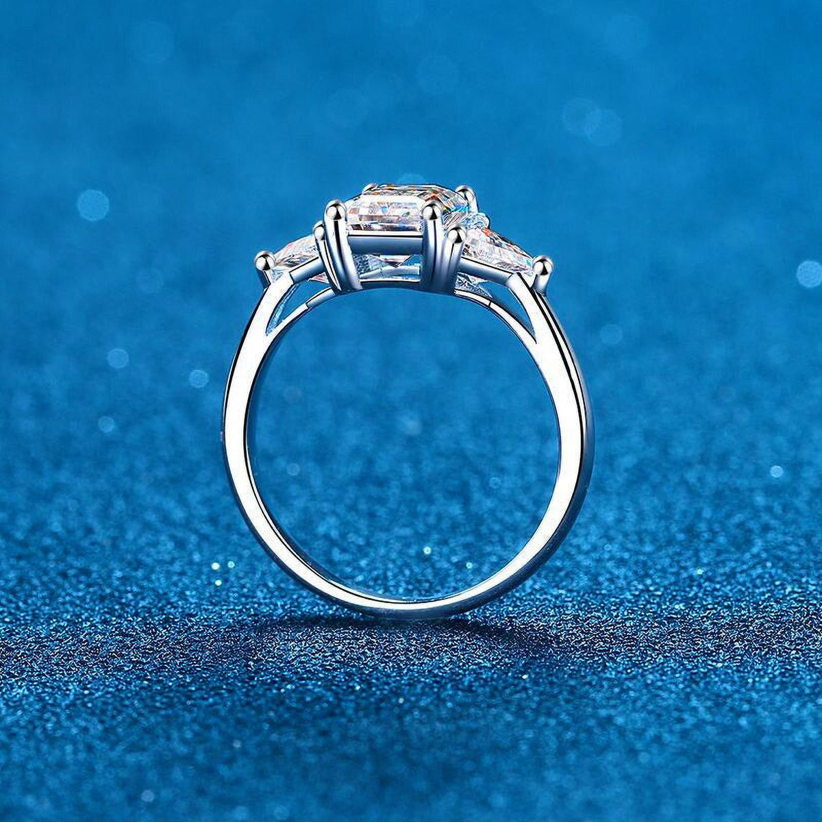 Emerald Cut Moissanite 3 Stone Ring 3 Carat Certified Wedding Ring U9775