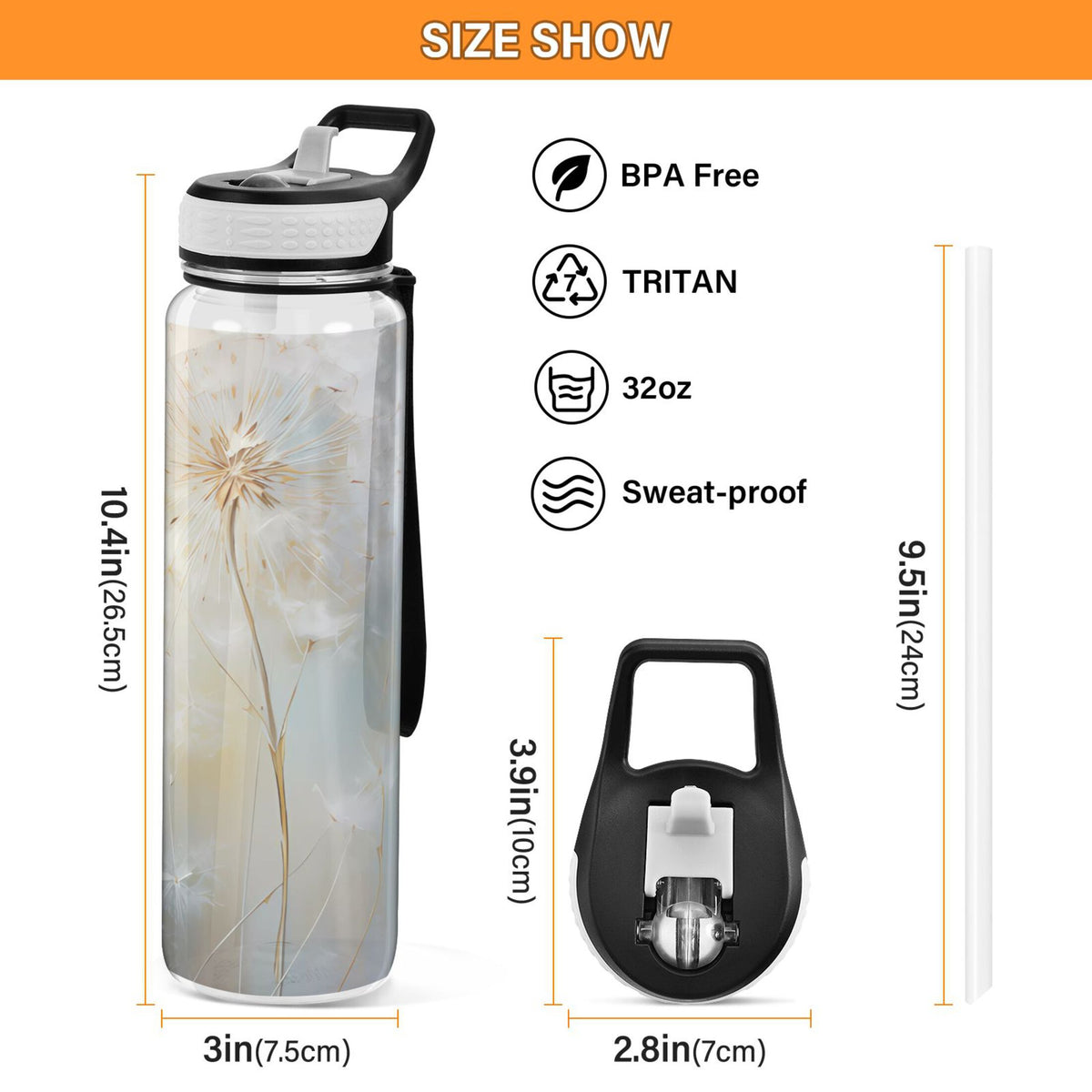 32oz Leakproof Tritan Sports Water Bottle with Straw O2260