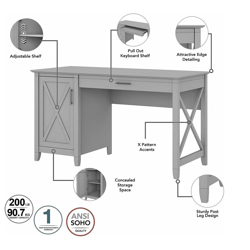 Cape Cod Gray Computer Desk with Keyboard Tray and Storage N6550