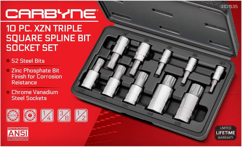 10 Piece XZN Spline Bit Socket Set, S2 Steel, Metric 4mm - 18mm R6114