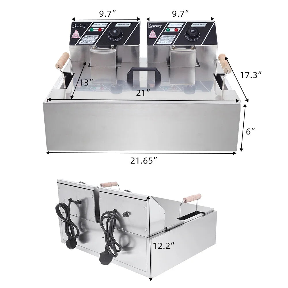 12+12L Commercial Electric Deep Fryer Stainless Steel Countertop with Basket A476