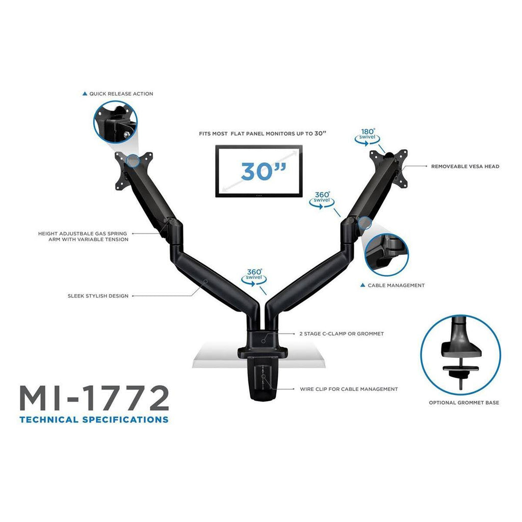 Black Adjustable Gas Spring Desk Mount for Dual Monitor P132806