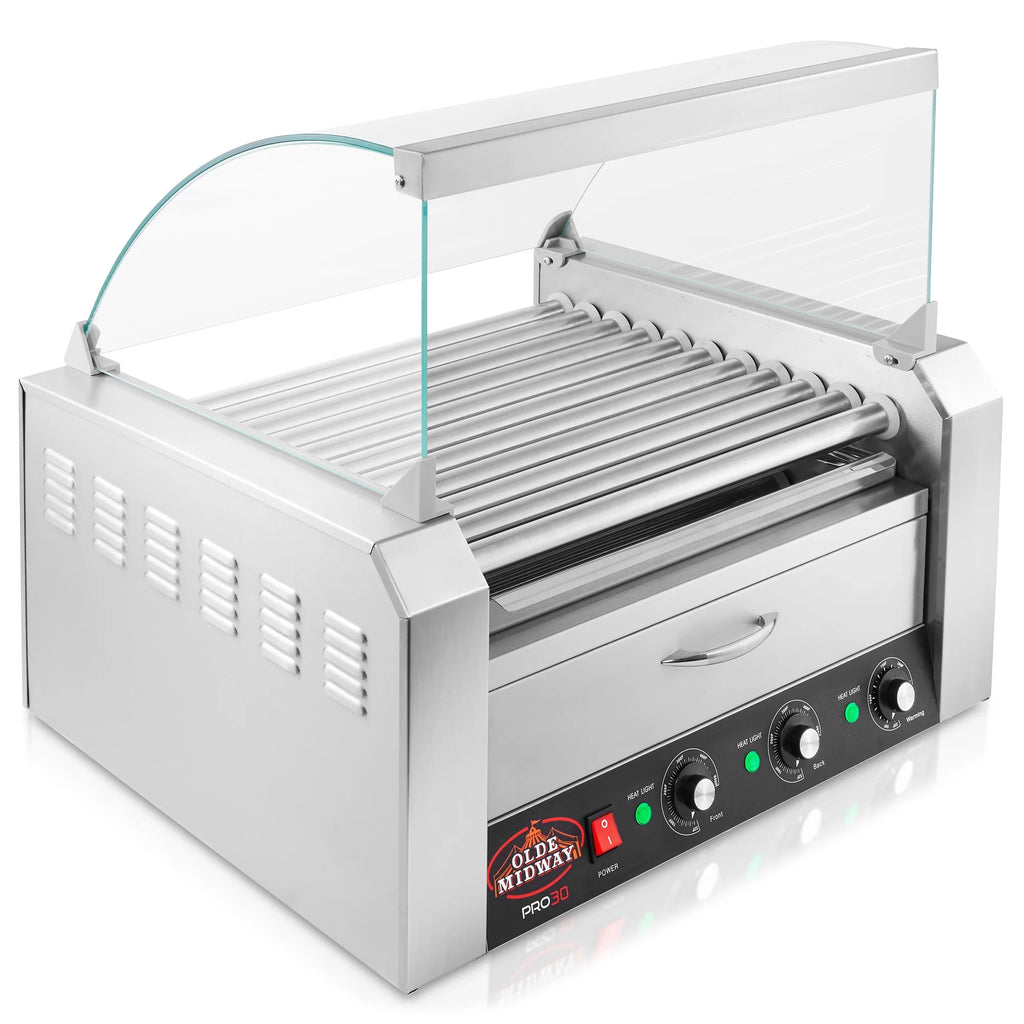 Electric Hot Dog Roller Machine with Cover, 11 Rollers, Bun Warming Drawer F7325