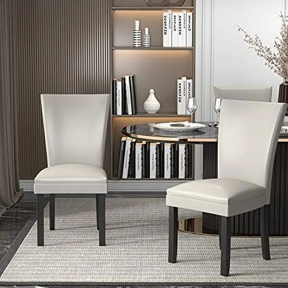 Ivory White Leather Surface Solid Wood Accent Chairs A426