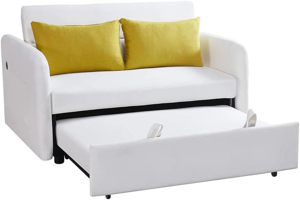 55.5" Pull Out Sleep Sofa Bed 2 Seater Loveseats Sofa Couch With Adjustable Backrest, USB Port Charging, 2 Lumbar Pillows Y3170
