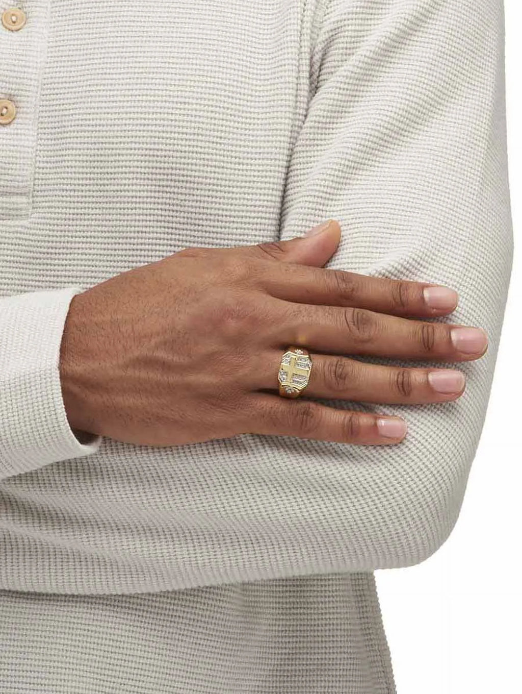 Yellow Gold-Plated Octagon Cross Ring D527277