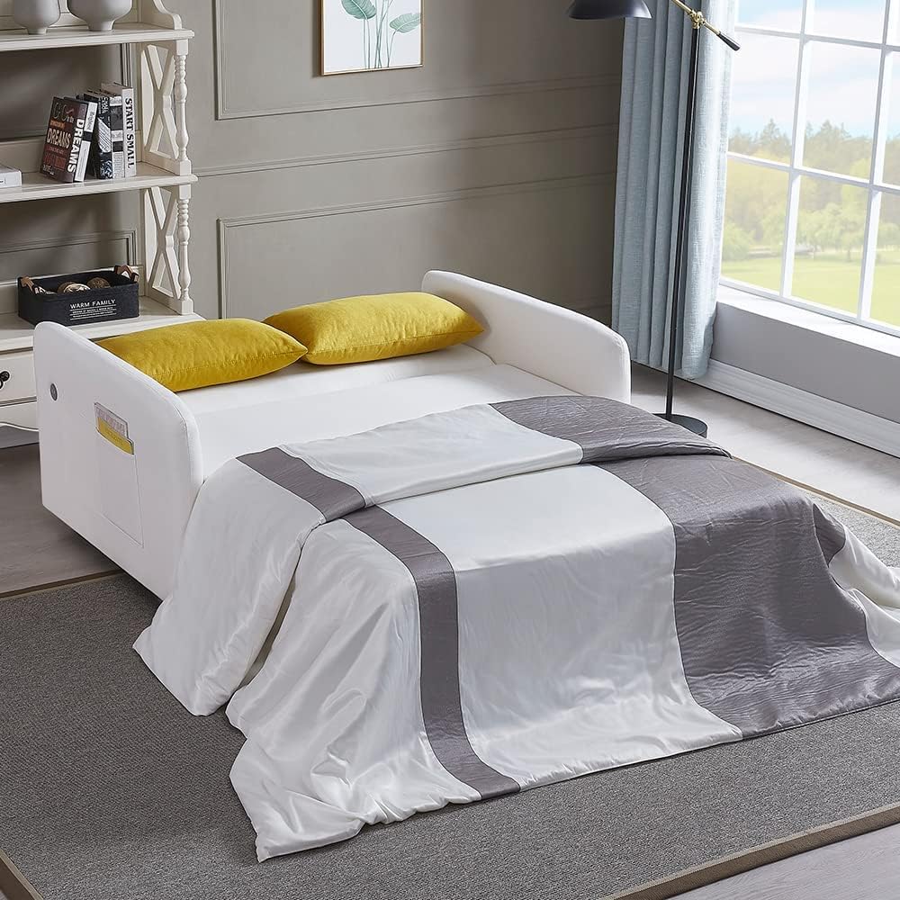 55.5" Pull Out Sleep Sofa Bed 2 Seater Loveseats Sofa Couch With Adjustable Backrest, USB Port Charging, 2 Lumbar Pillows Y3170