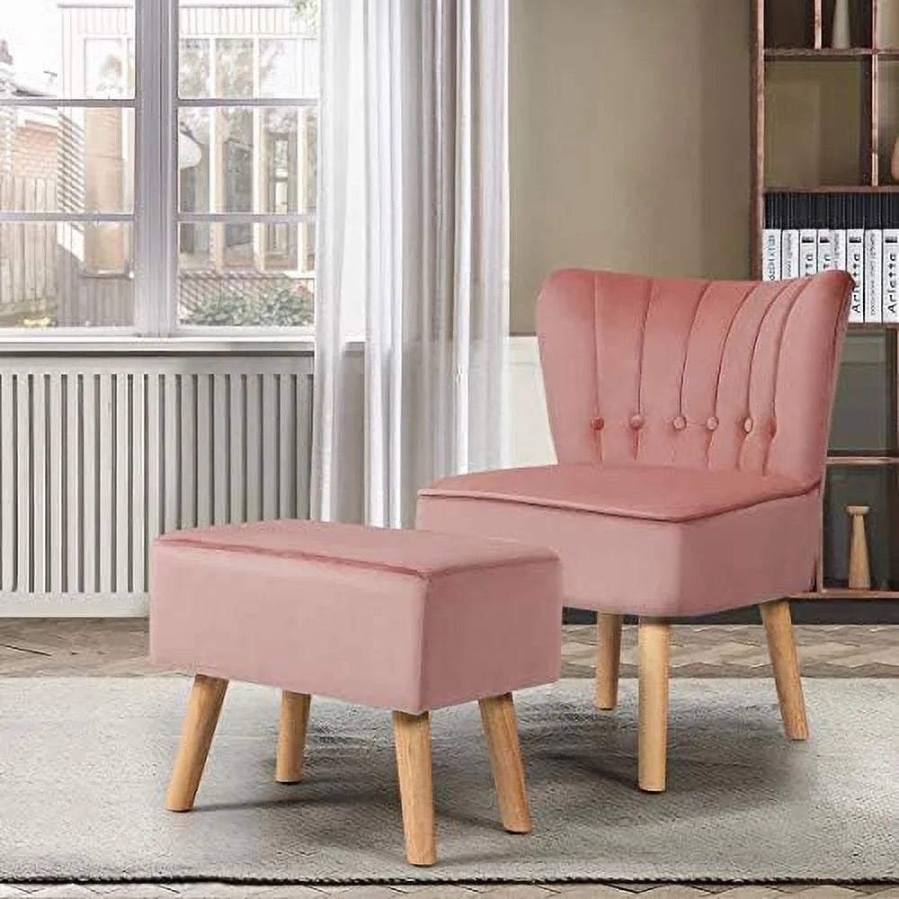 Tur Velvet Accent Chair Ottoman Set G354689