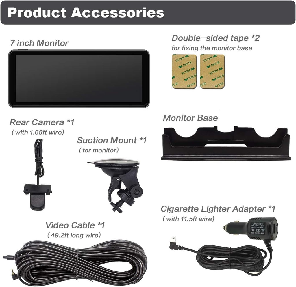 7 inch HD Backup Camera and Monitor Kit with 49ft Wired Rear Camera O45574