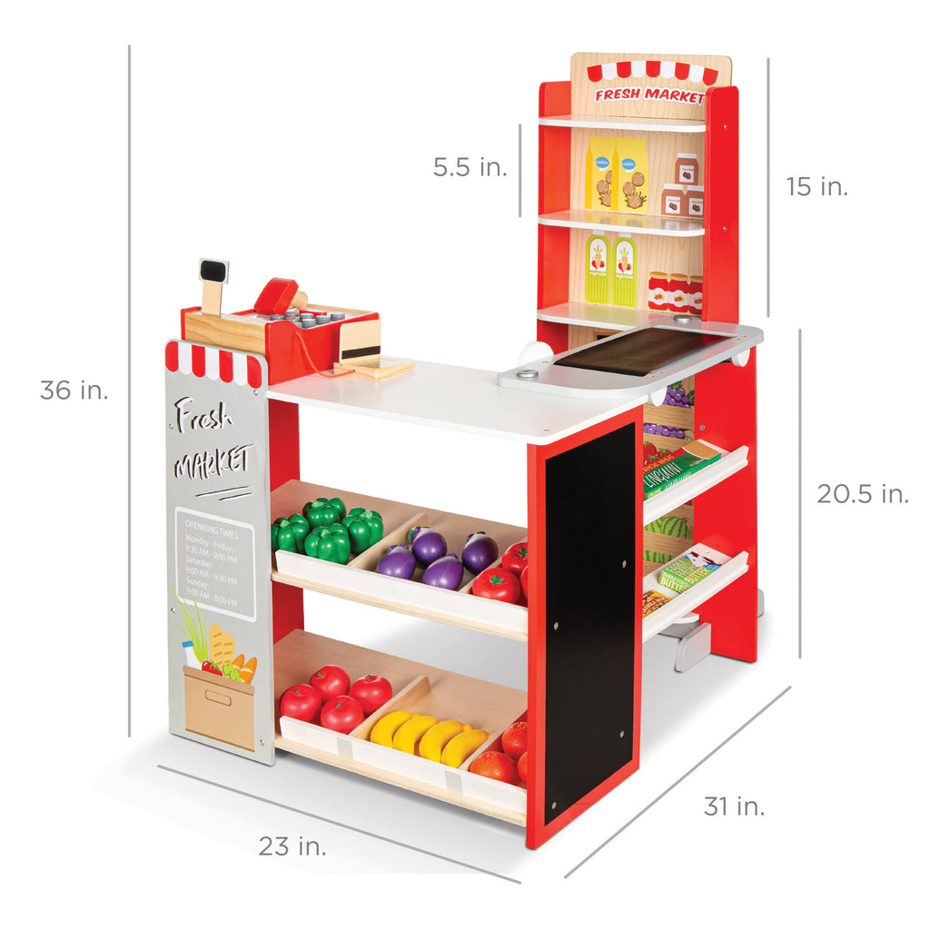 Pretend Play Grocery Store Supermarket Set with Working Conveyor, Cash Register, Play Food, Chalkboard M52965