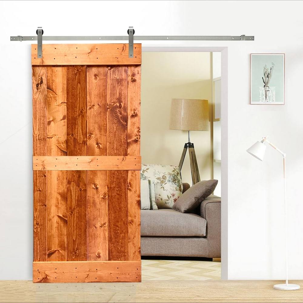 Solid Red Walnut Stained Pine Wood Interior Sliding Barn Door with Hardware Kit T617