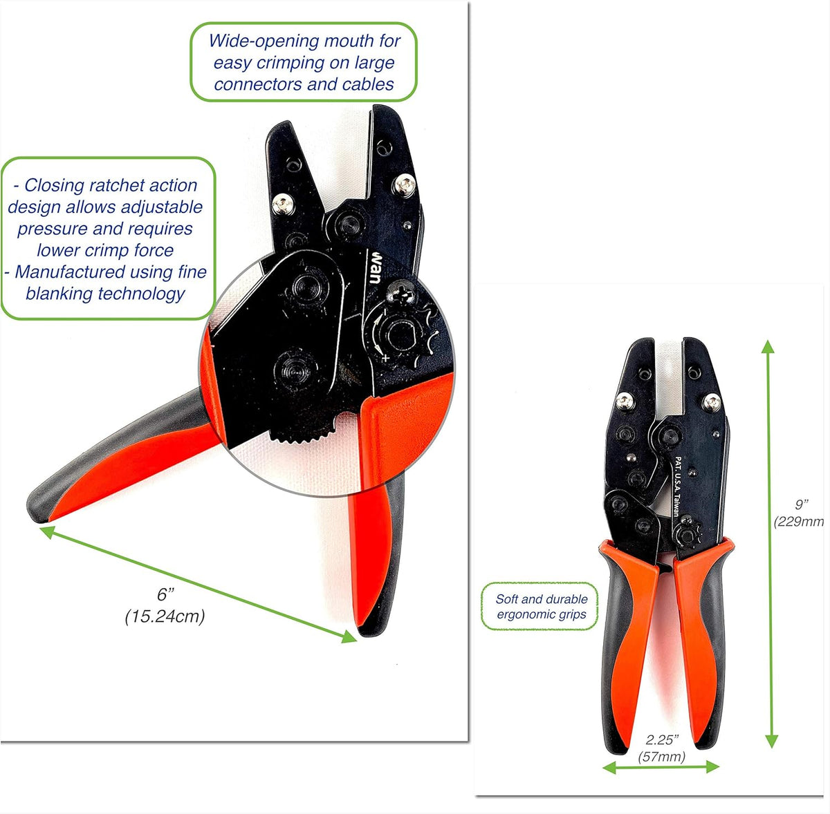 Heavy Duty Ratchet Crimping Tool Kit with Crimper Cutter Stripper and 4 Die Sets Pack of 2 W636