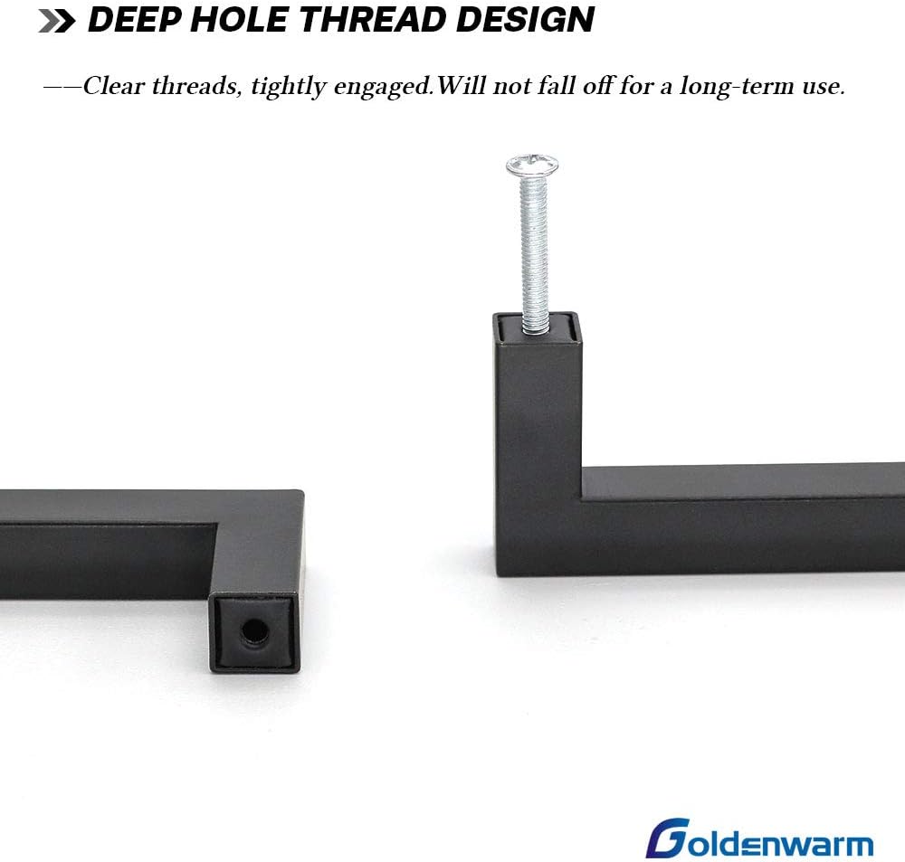 10 Pack Black Square Bar Cabinet Pull Drawer Handle Stainless Steel, Center to Center 6-1/4in (160mm) G935