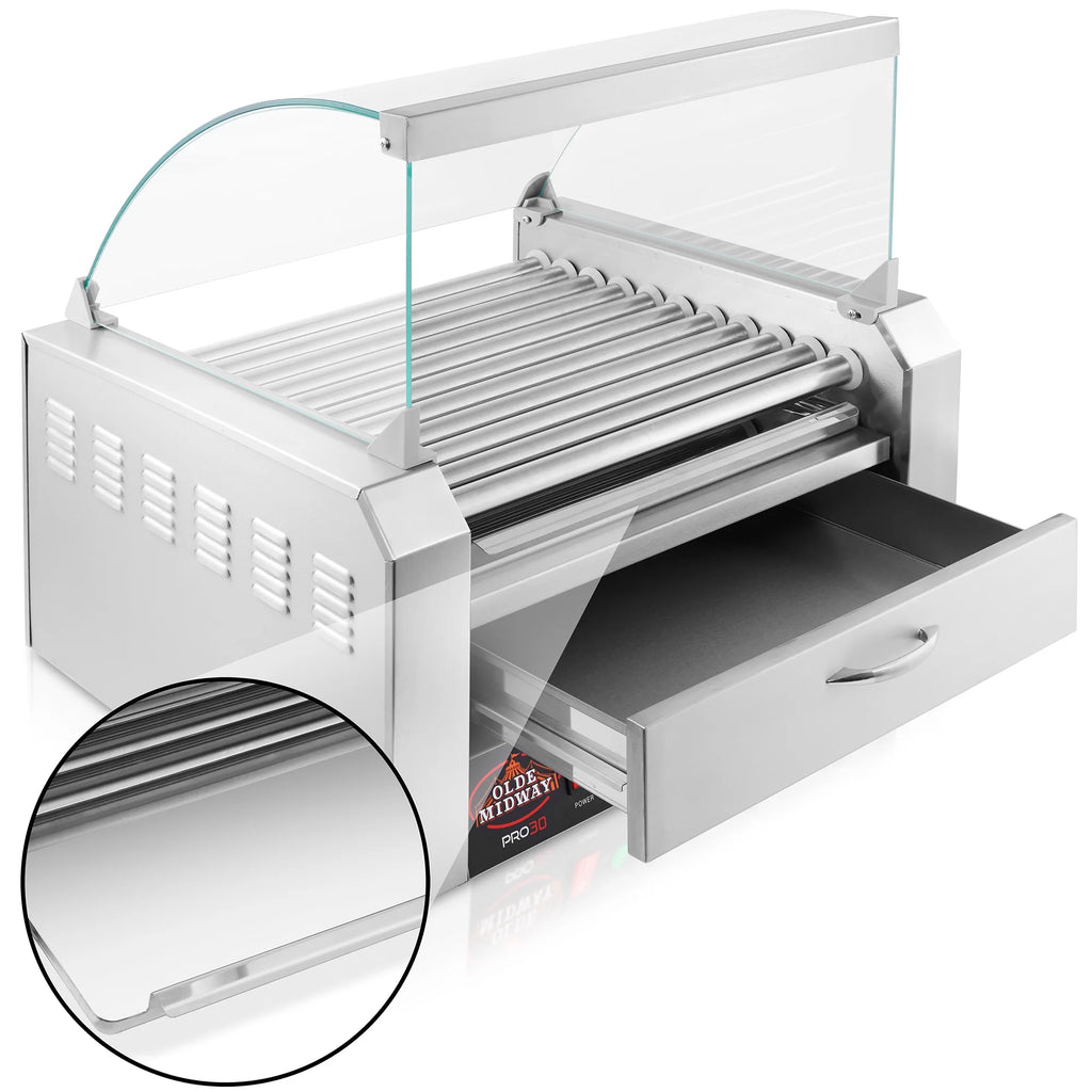 Electric Hot Dog Roller Machine with Cover, 11 Rollers, Bun Warming Drawer F7325