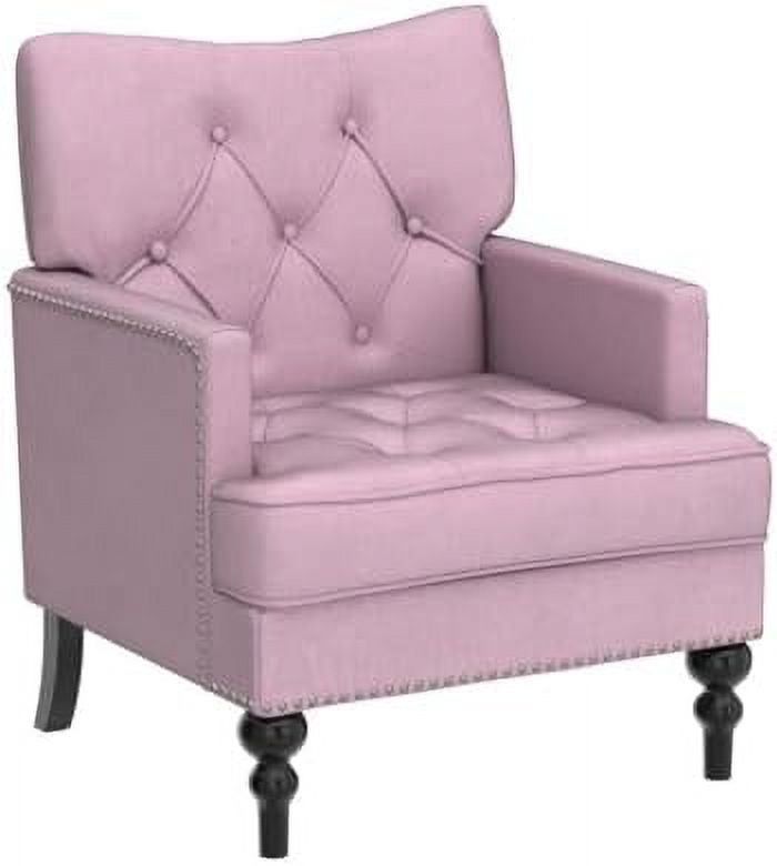 Pink Velvet Tufted Club Chair with Wooden Legs Z3694