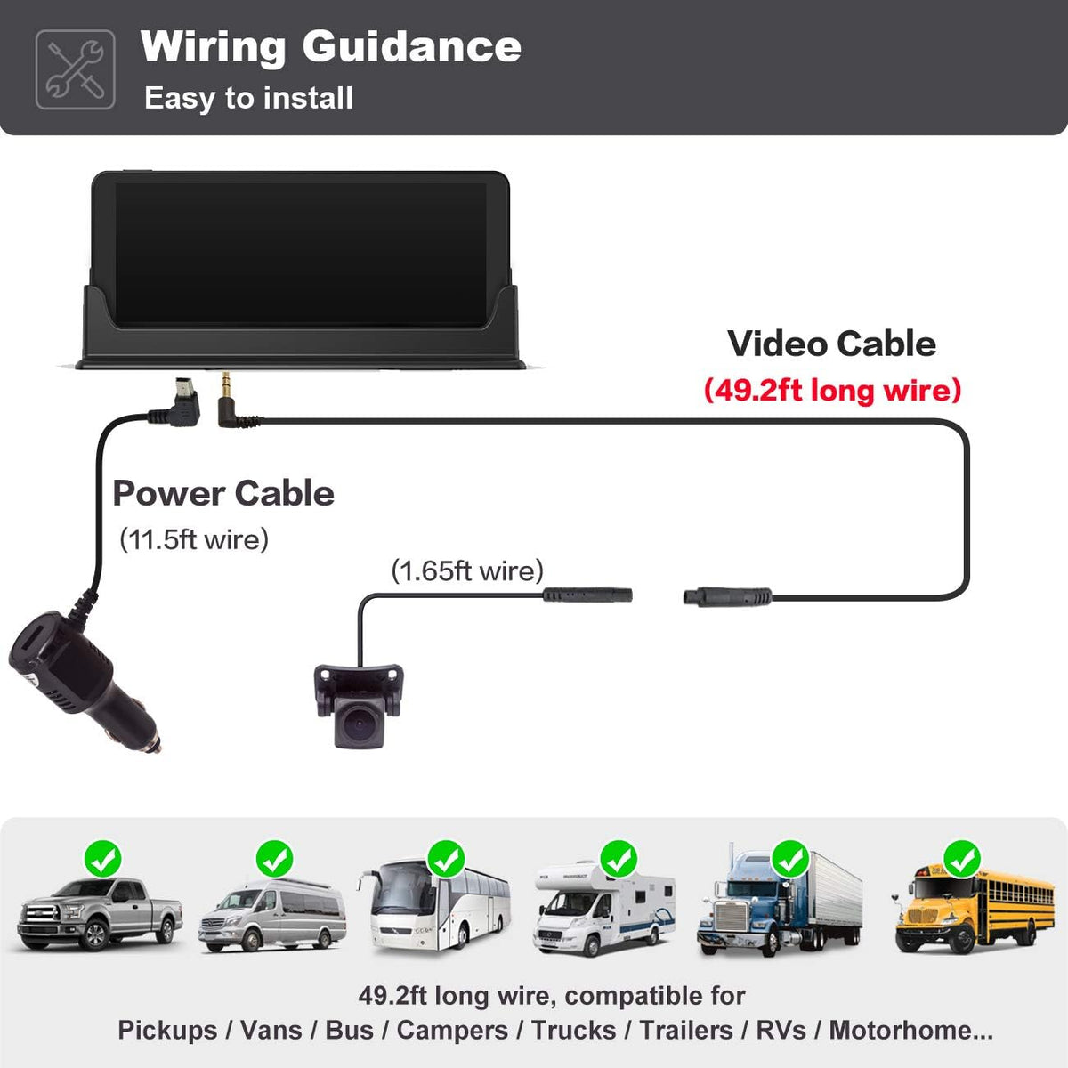 7 inch HD Backup Camera and Monitor Kit with 49ft Wired Rear Camera O45574