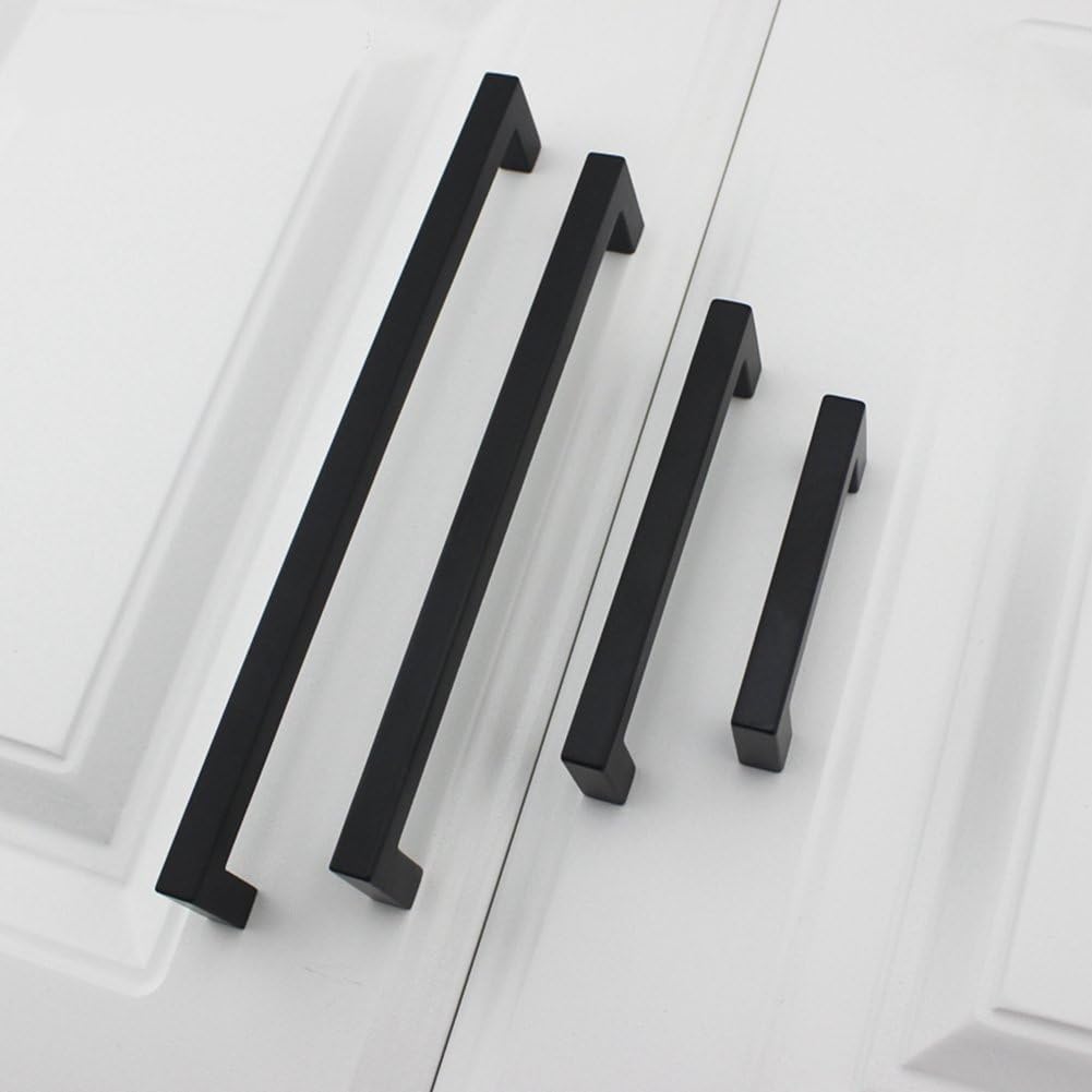 10 Pack Black Square Bar Cabinet Pull Drawer Handle Stainless Steel, Center to Center 6-1/4in (160mm) G935